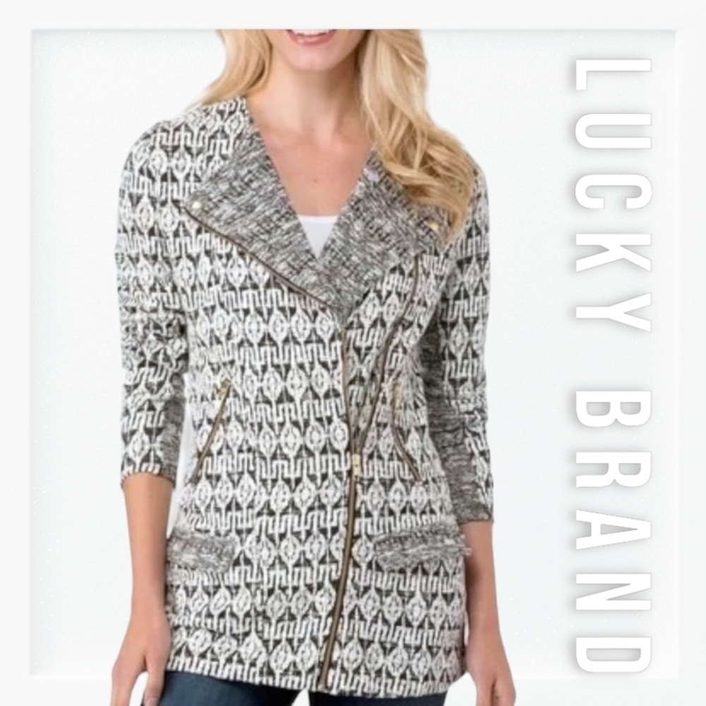 Lucky Brand Marbled Black and White Sweater Coat sz S